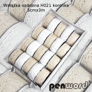 Wstążka koronkowa Penword Biała/Ecru, 3m x 30mm